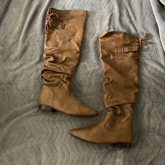 Shoes Chestnut Colored Knee High Boots With Lace Back Side Zipper